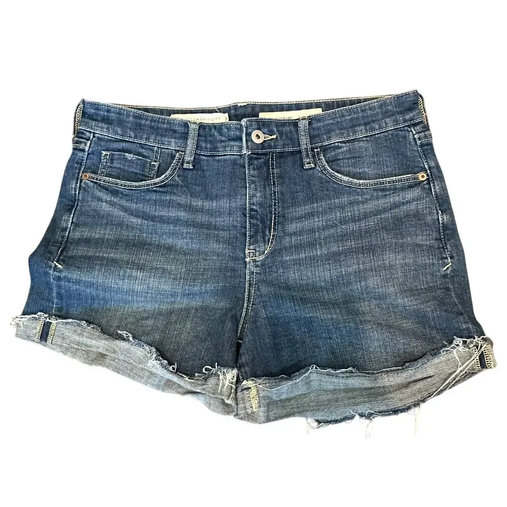 PILCRO Anthropologie slim boyfriend denim shorts cuff raw‎ hem midrise Womans 29